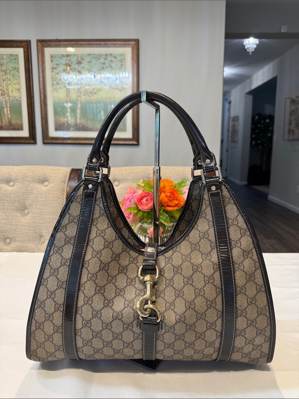 Authentic Gucci GG Supreme Joy Bardot medium shoulder bag